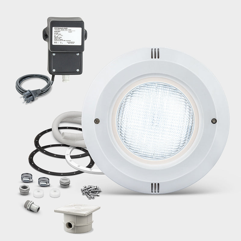 Komplett belysningspaket med 1 infälld LED-poollampa, anpassad för Thermopooler.